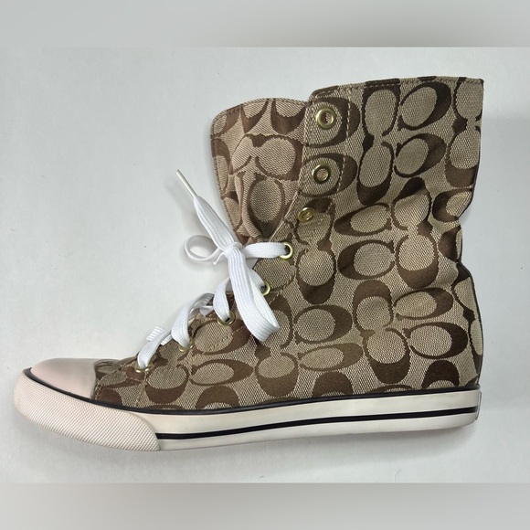 Coach Signature Bonney High Top Sneakers A1283 Tan and Brown Size 9M - Picture 7 of 13
